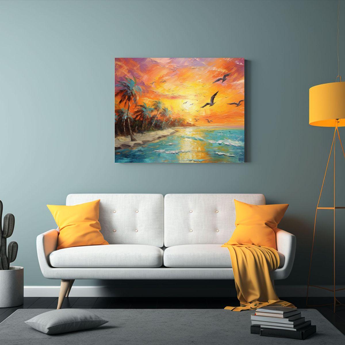 Cuadro En Bastidor Fantasía Tropical Con Arcoíris Vibrante 90x60cm-2