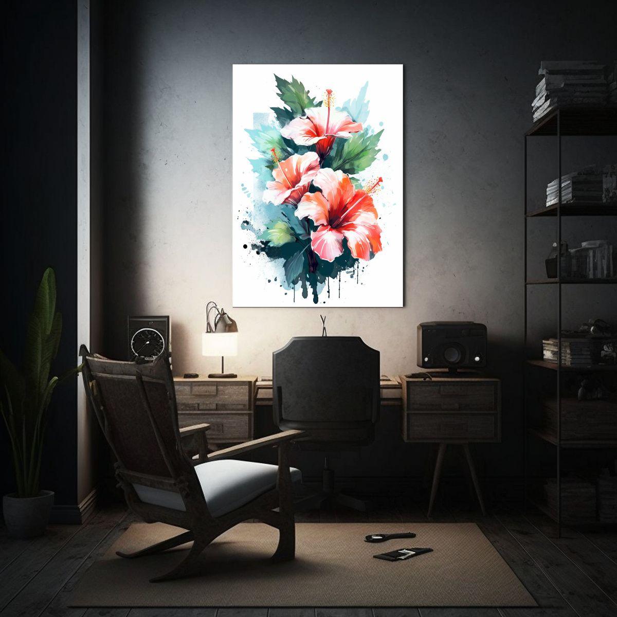 1 Cuadro Moderno Street Art Flores De Hibisco 30x45cm-2