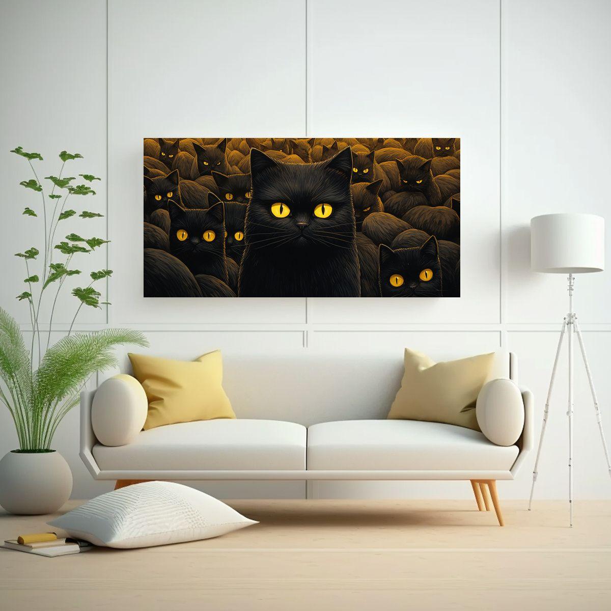 Pinturas Decorativas Modernas De Gatos En Blanco 80x40cm-2