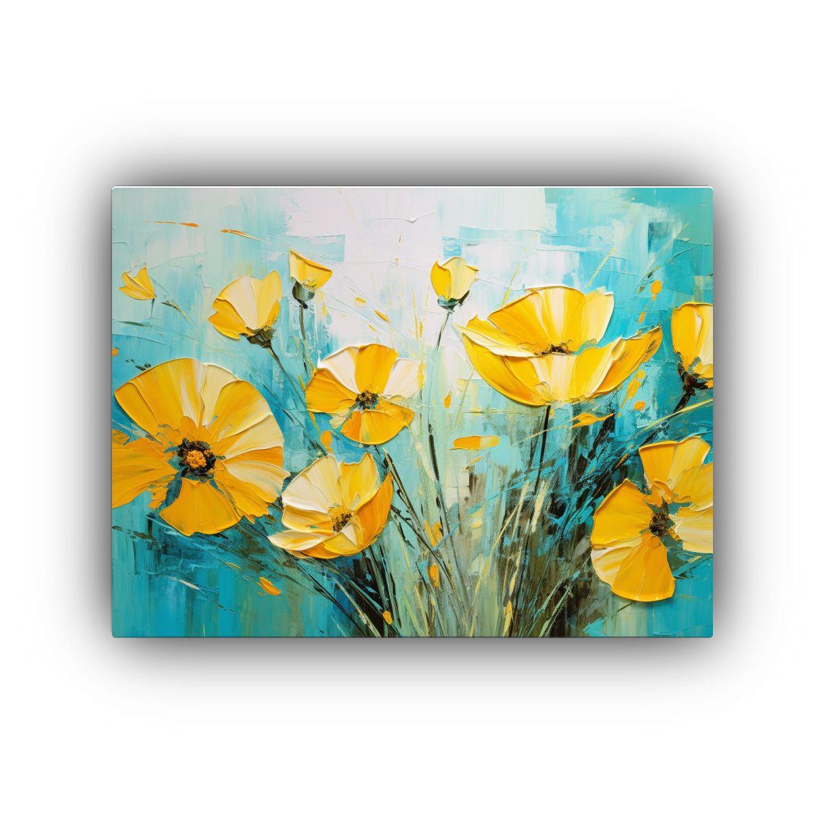 Pintura Floral En Lienzo En Esquema De Colores Amarillo Y Ci 65x50cm-0
