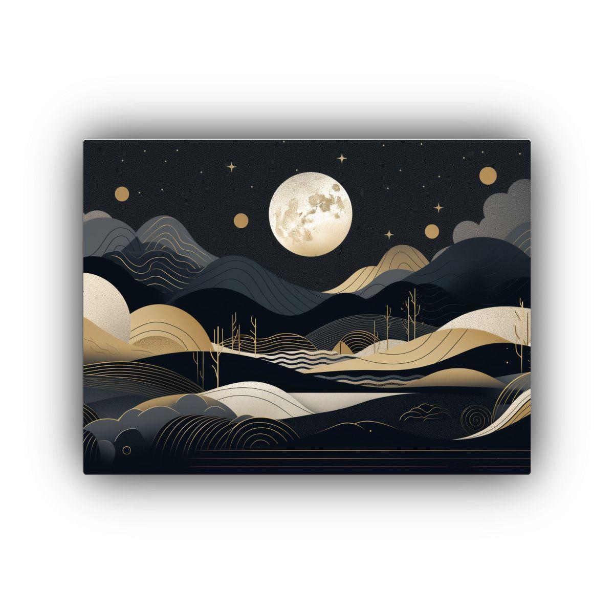 Pintura Decorativa De Noche Y Luna Con Paisaje Simétrico En 65x50cm-0