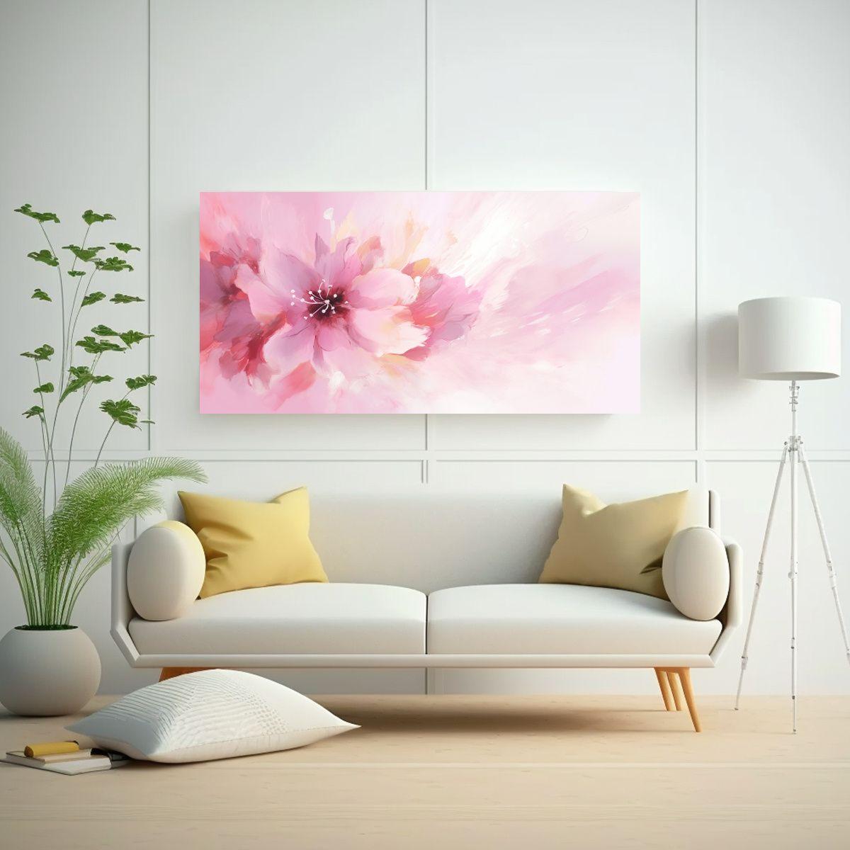Pintura Floral Abstracta En Rosa Impresionista 60x30cm-2