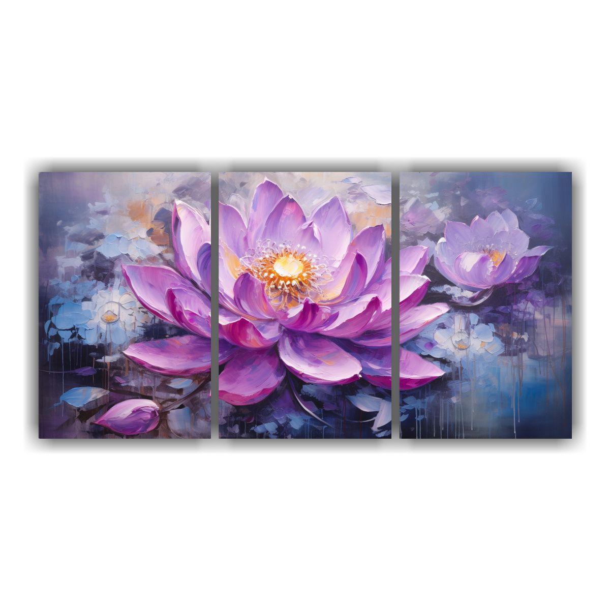 Pintura Vintage De Loto Morado En Lienzo Estilo 150x75 Cm-0