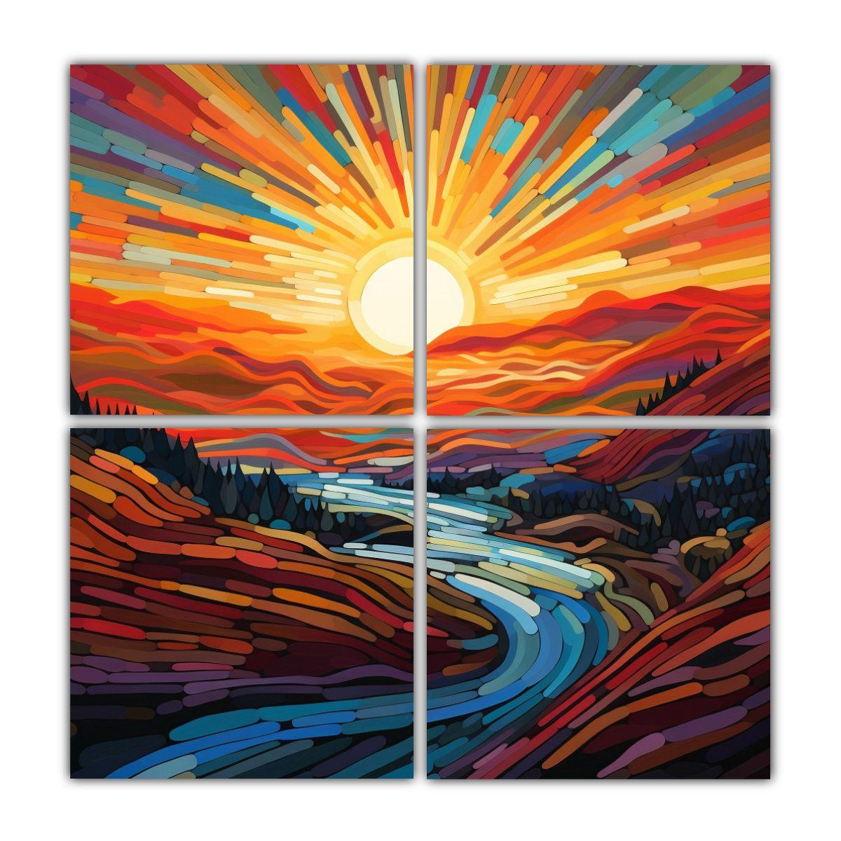 Paisaje Abstracto Al Atardecer, Arte En Lienzo De 60x60 Cm-0