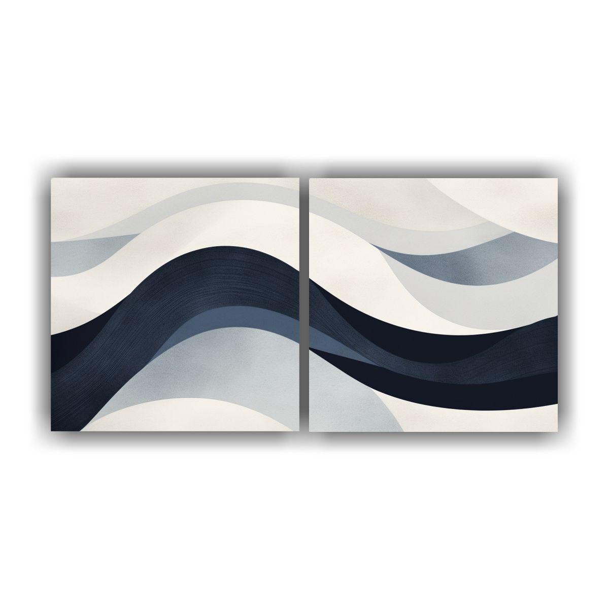Pintura Abstracta Azul Y Gris En Lienzo Blanco 60x30 Cm-0