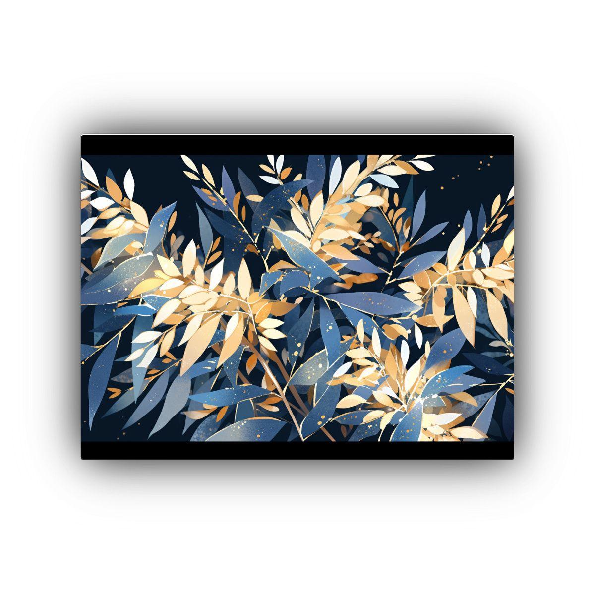 Cuadro Minimalista Tela Bastidor Árbol De Acacia En Oro Y A 45x30cm-0