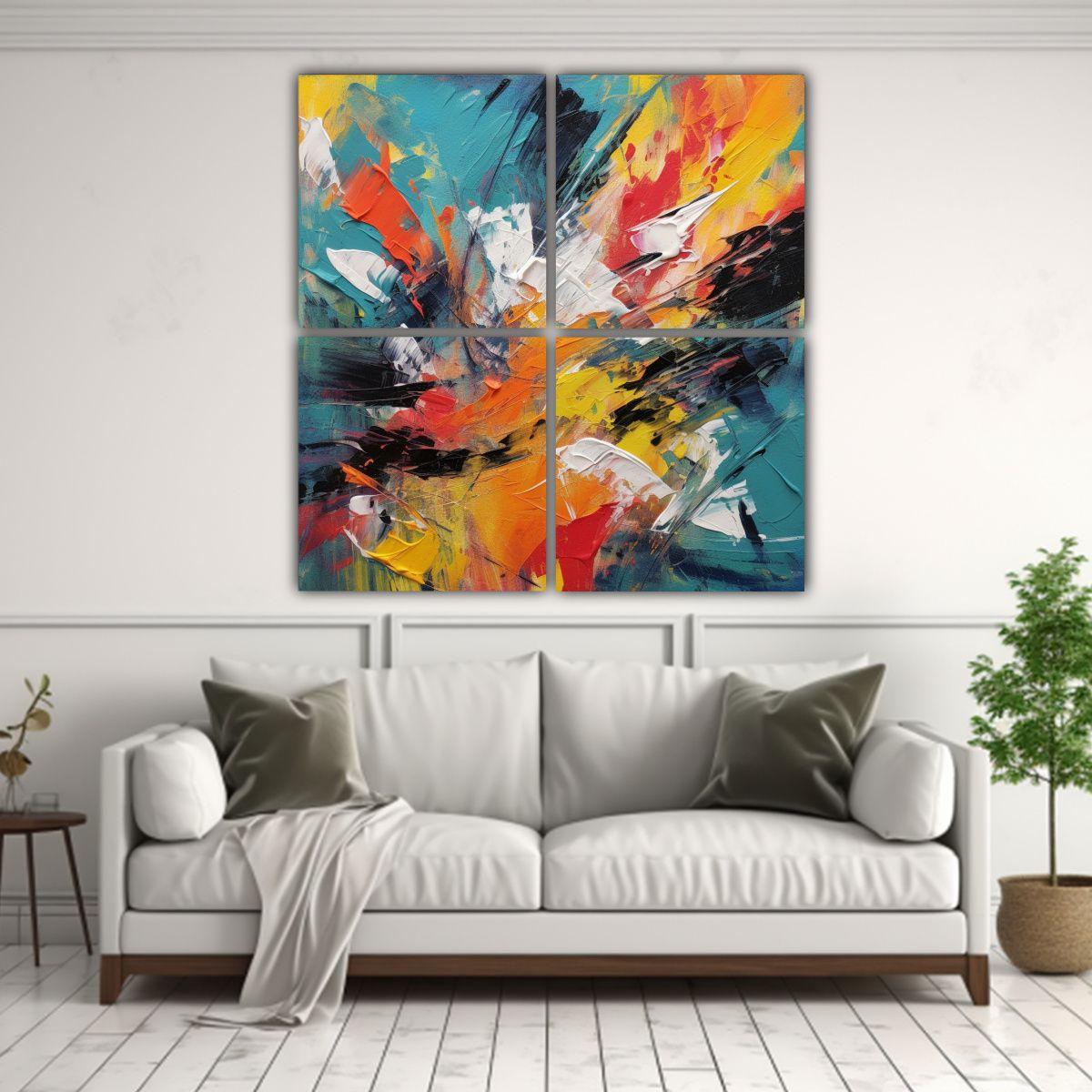 Cuatro Telas En Bastidor Colores Vibrantes 180x180 Cm-2