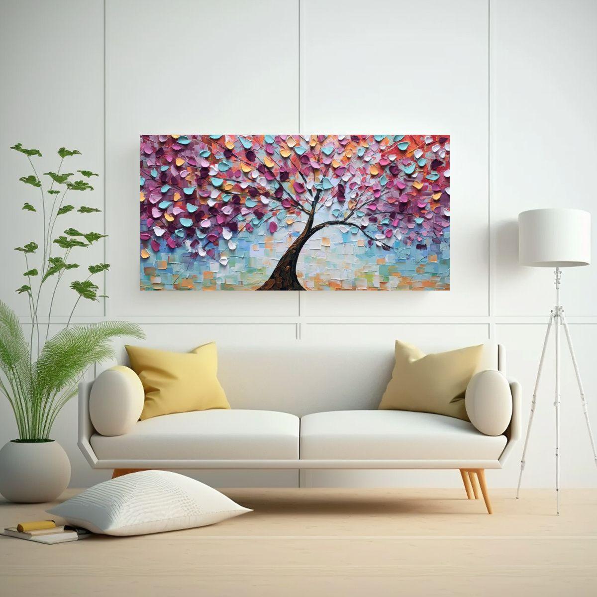 Pintura Abstracta De árbol En Lienzo: Equilibrio 60x30 Cm-2