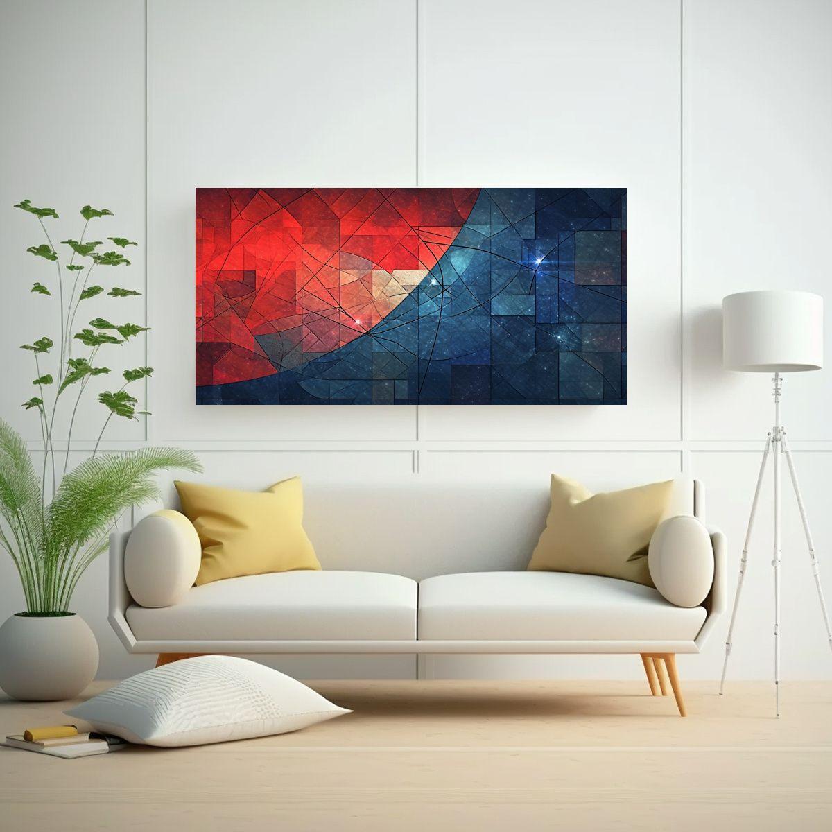 Lienzo Tela Geométrico Estelar En Rojo Y Azul 40x20cm-2