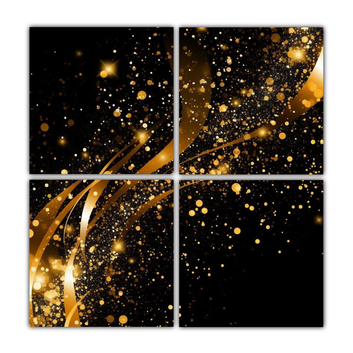 Fondo Negro Dorado Con Brillo Cuatro Cuadros 40x40 Cm-0