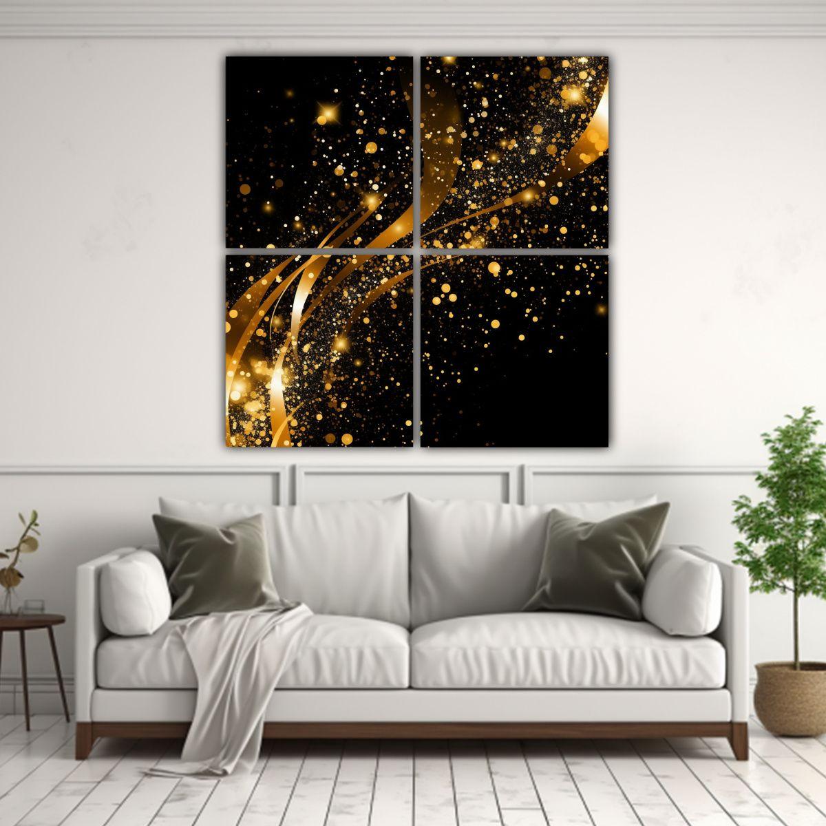 Fondo Negro Dorado Con Brillo Cuatro Cuadros 40x40 Cm-2