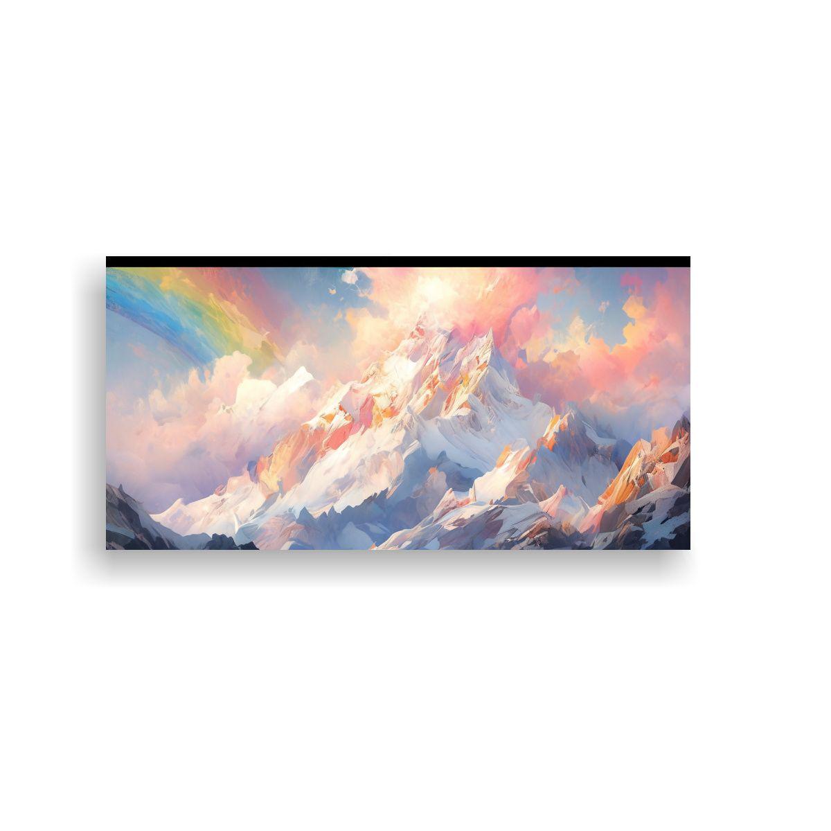 Pintura De Acuarela Para Cuarto: Montañas Nevadas 100x50cm-0