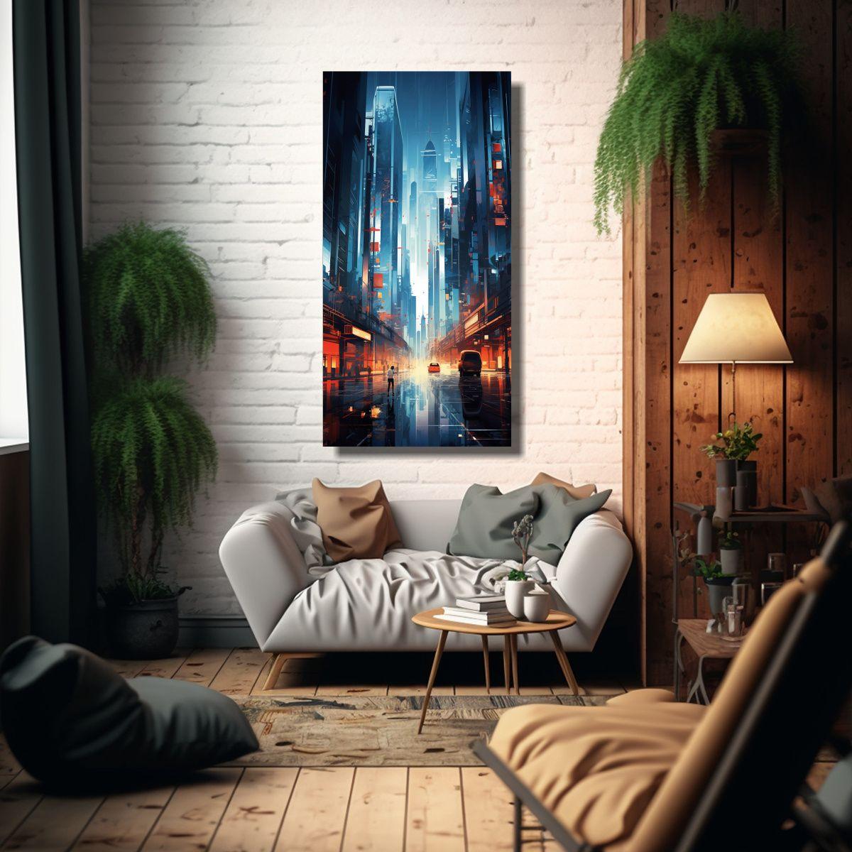 Cuadro Dibujo Relieve Ciudad Futurista Animada 40x80cm-2