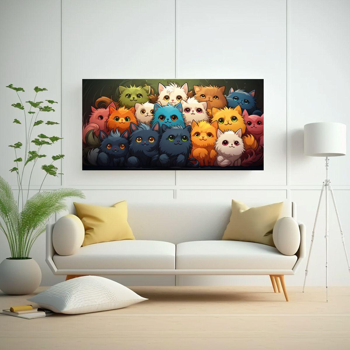 Cuadro De Tela Con Sticker De Multitud De Gatos 140x70cm-2