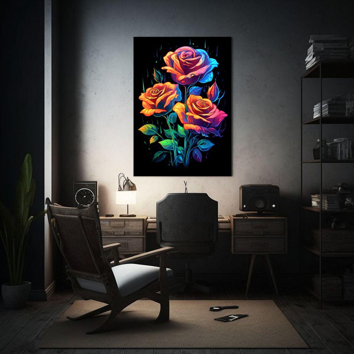 Cuadro Conceptual Modernidad Con Rosas Neón: 30x45cm-2