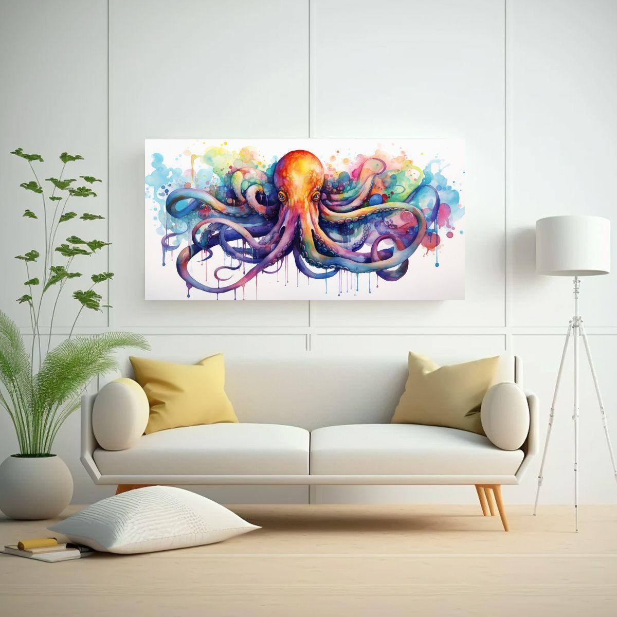 Cuadro Inspirador Calamares Acuarela Colorida 100x50cm-2