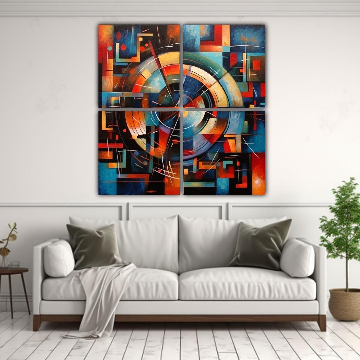 Pinturas Abstractas Cuatro Lienzos Imagen 140x140 Cm-2