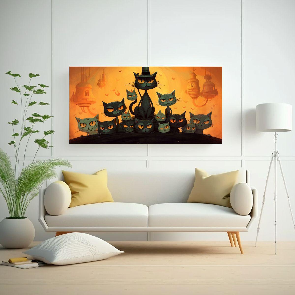 Pinturas De Decoración Con Gatos Negros 80x40cm-2