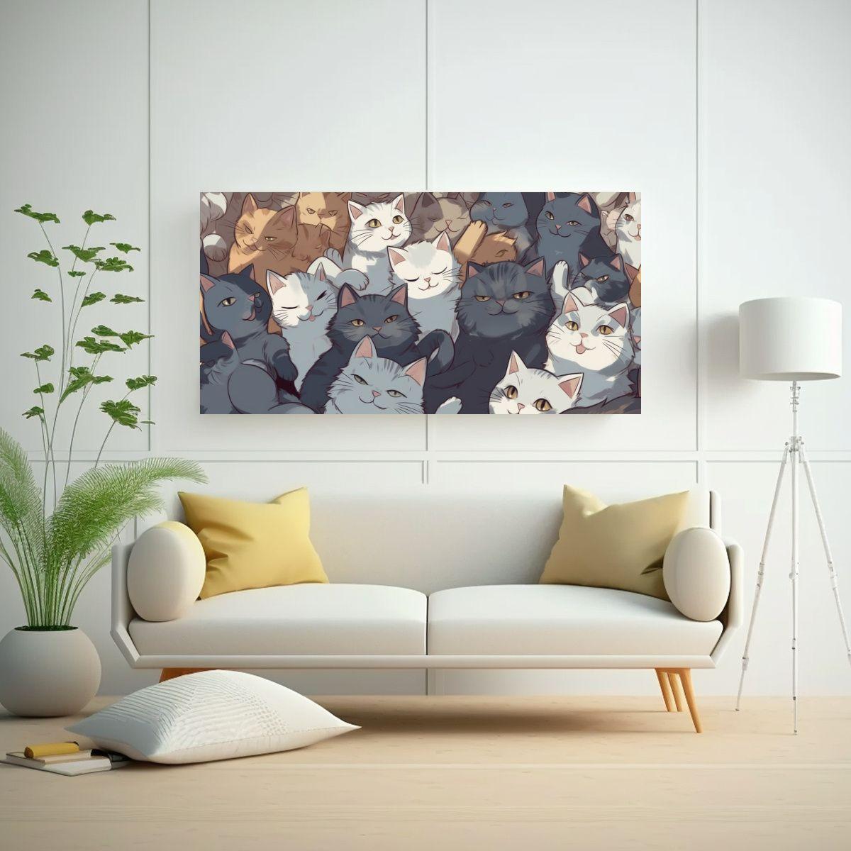Cuadro Original Estilo Vintage Con Muchos Gatos 140x70cm-2