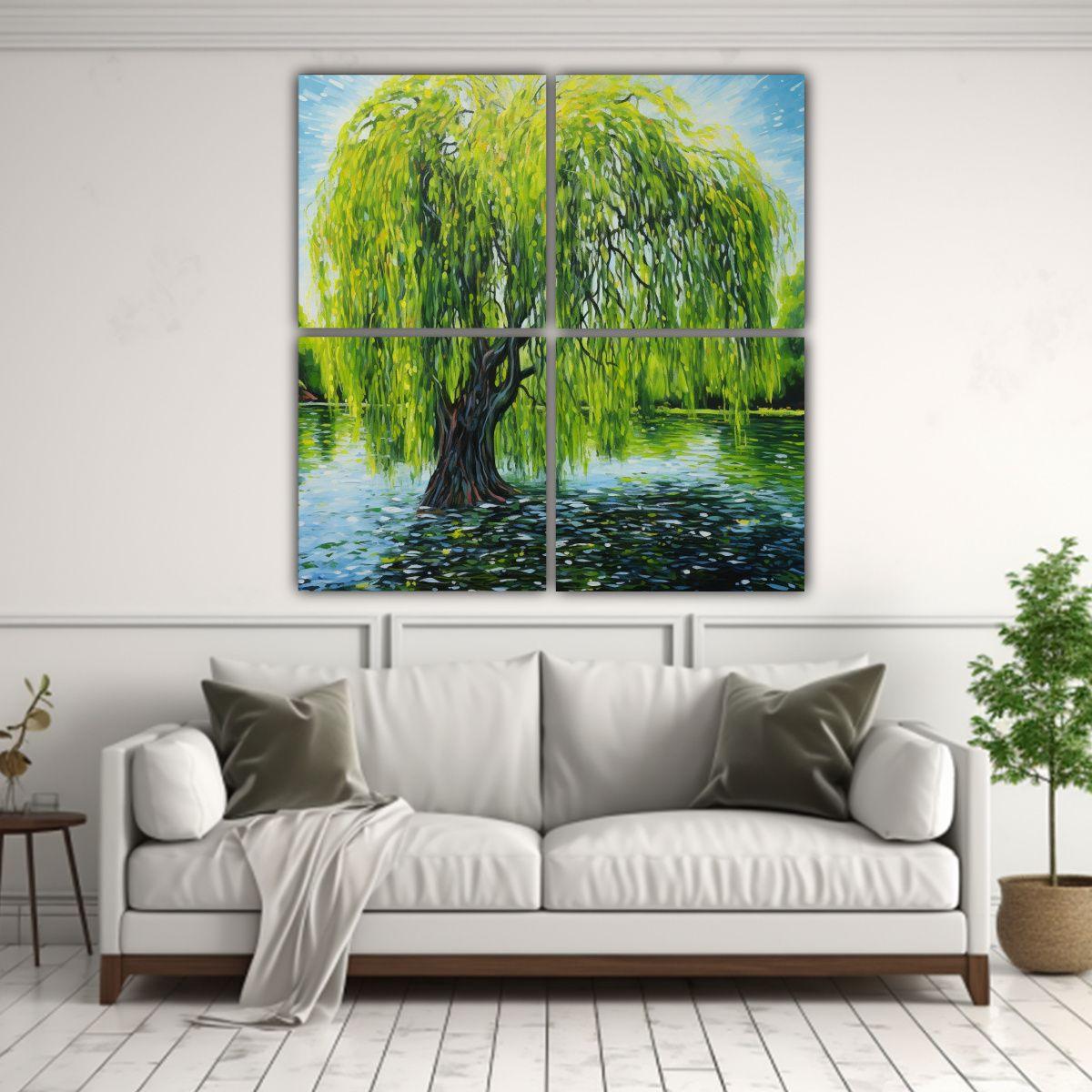 4 Cuadros Armonía De Colores, Tema Willow Tree, 80x80 Cm-2