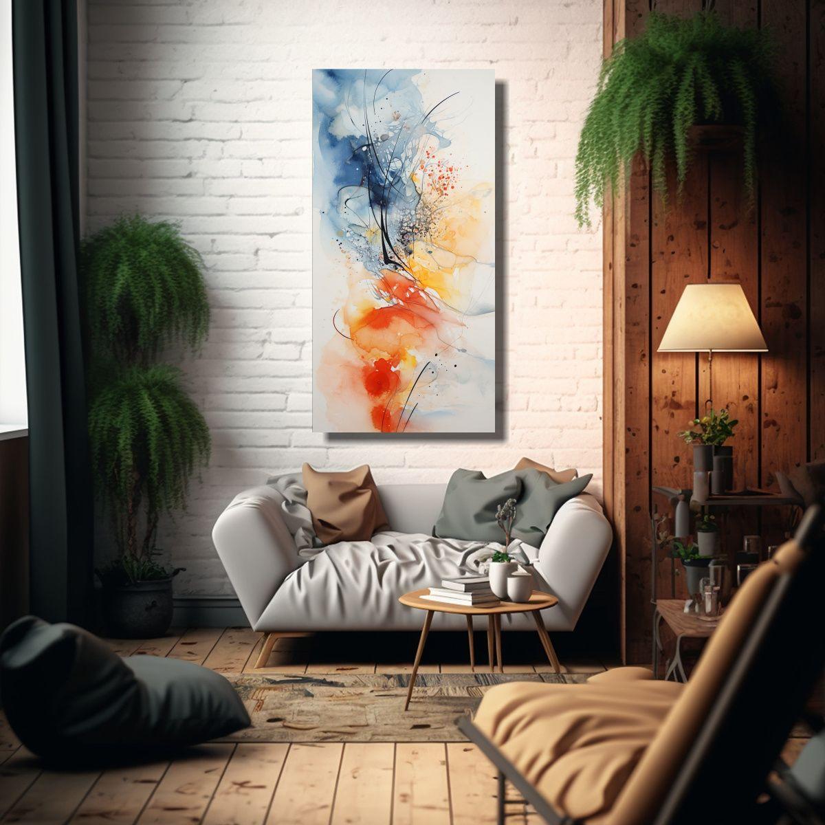 Pintura Decorativa Abstracta Acuarela Vibrante 50x100cm-2