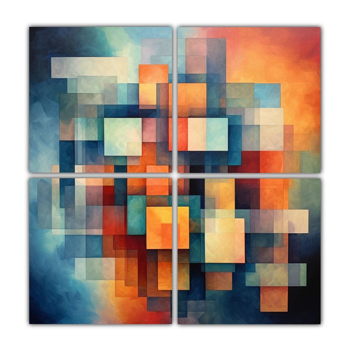 Cuatro Cuadros Abstractos Geométricos Patrón 180x180 Cm-0
