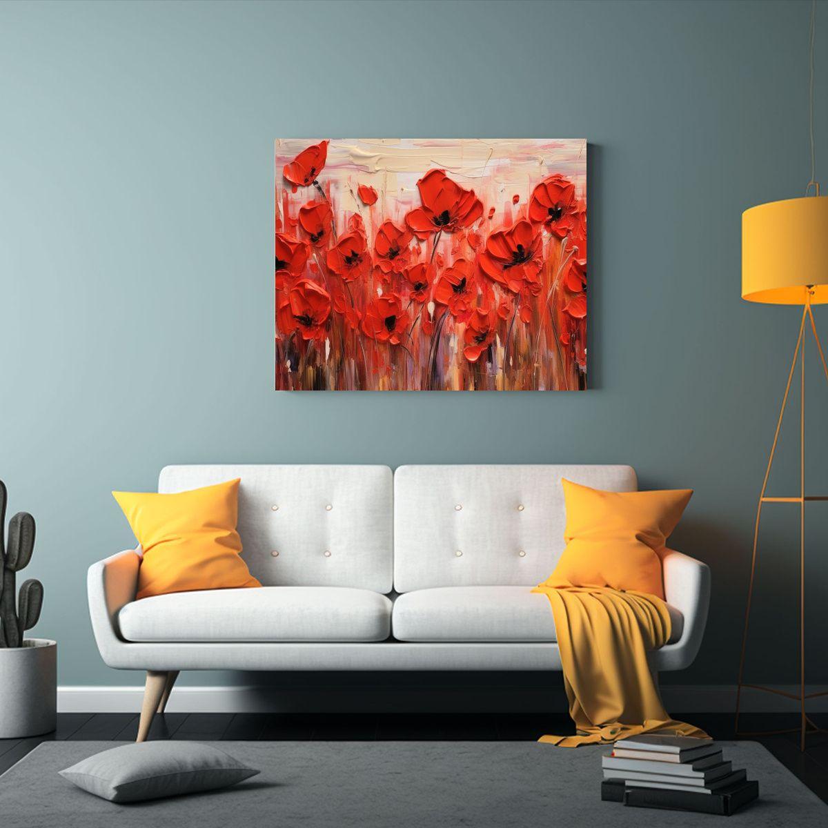 Pintura Decorativa De Amapolas Rojas Con Pinceladas Visibles 65x50cm-2