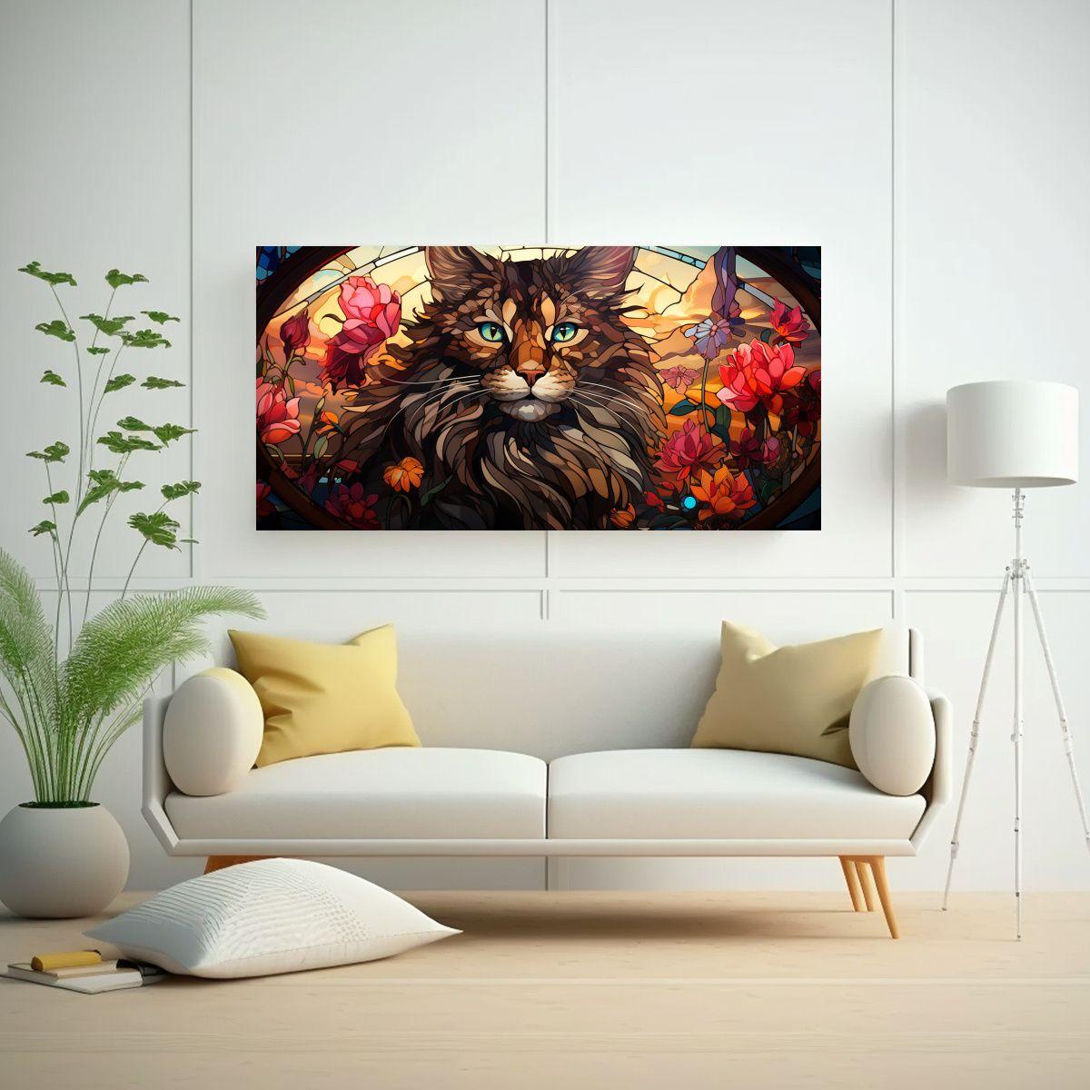 Lienzo Abstracción Gato Adorable Vidriera 40x20 Cm-2