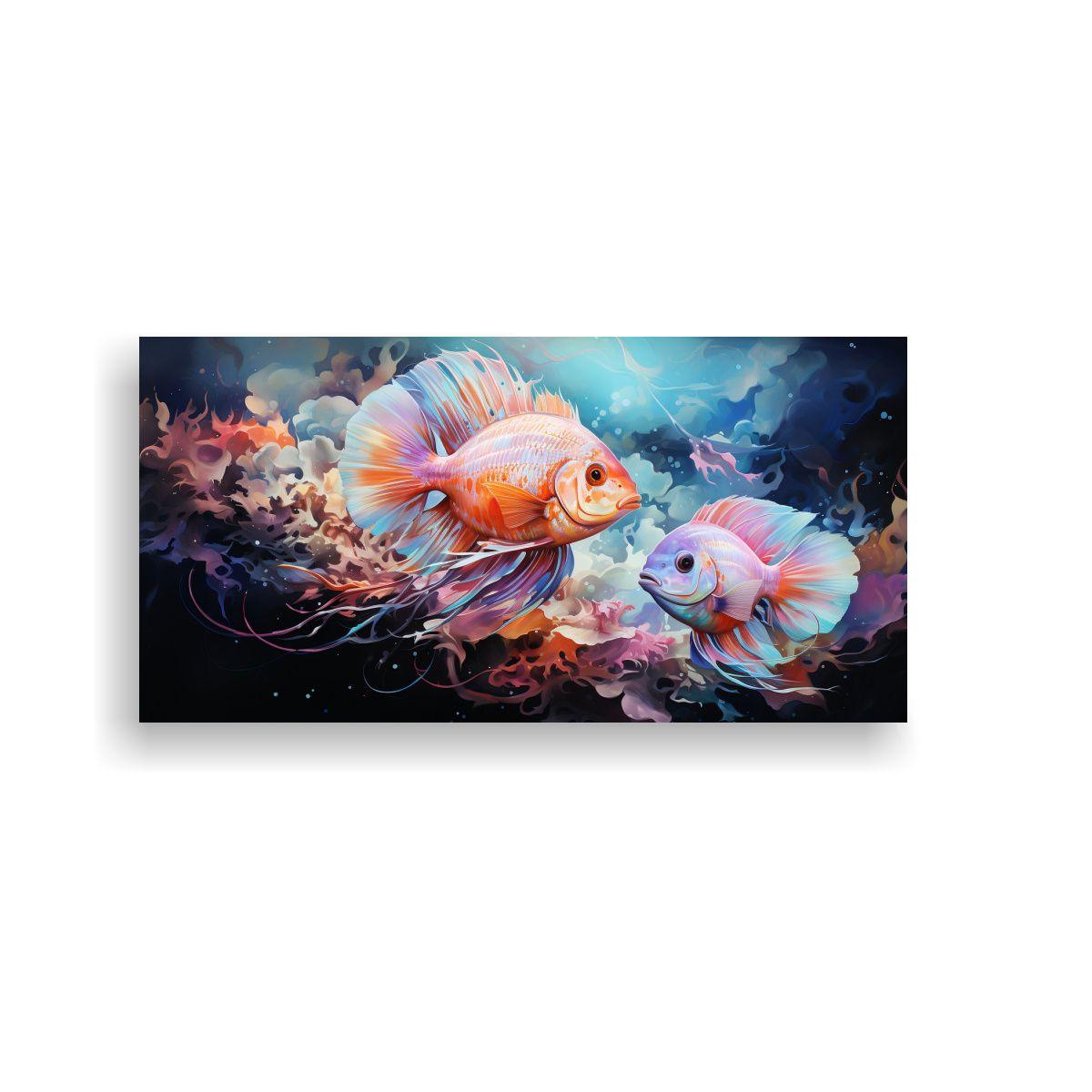 Cuadro Acuarela Discus Fish Decoración Estilo 120x60cm-0