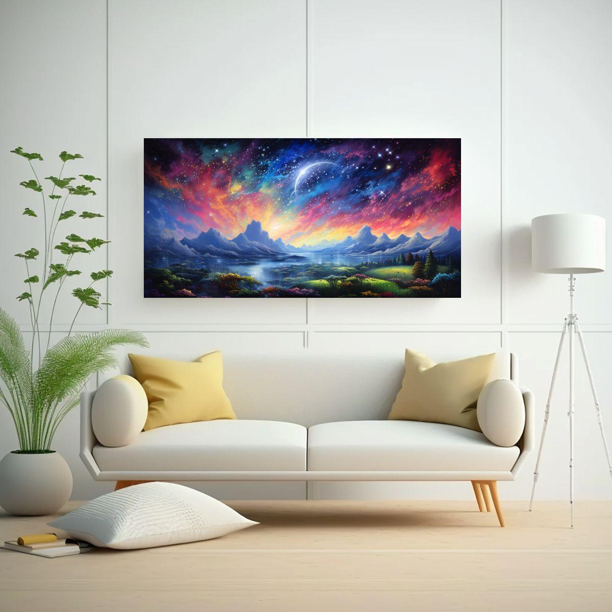 Cuadro Acuarela Temática Nocturna Con Arcoíris 160x80 Cm-2