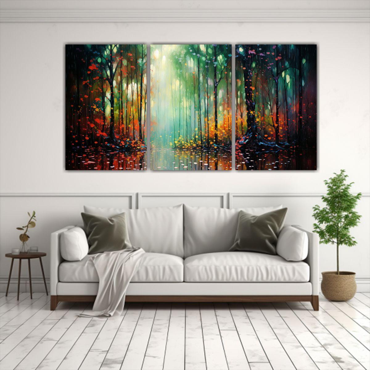 Set 3 Cuadros Dibujo Elegancia Bosque Encantador 90x45 Cm-2