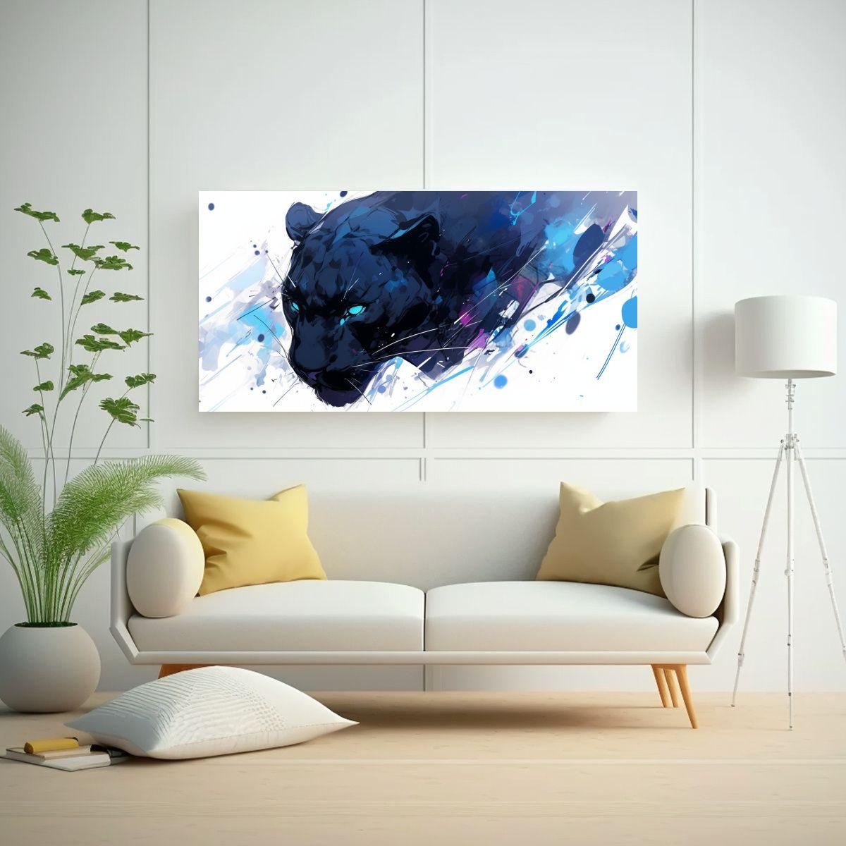 Arte De Pared: Panther En Colores Negro Y Azul Est 160x80cm-2