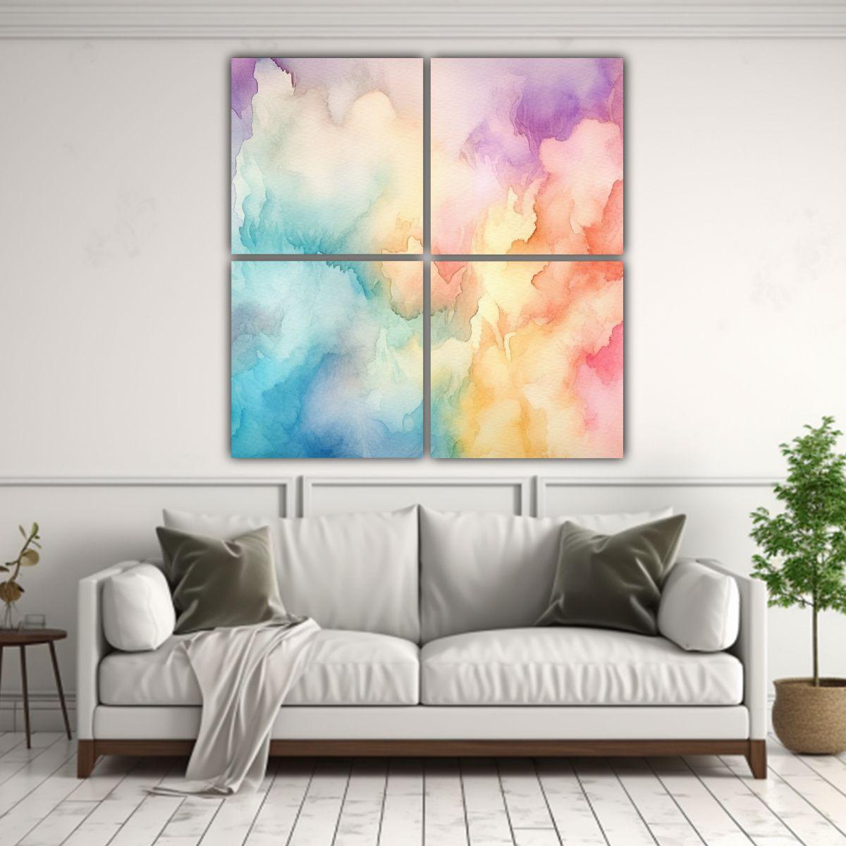 Cuadro Moderno Expresión Acuarela Coloridos 140x140 Cm-2