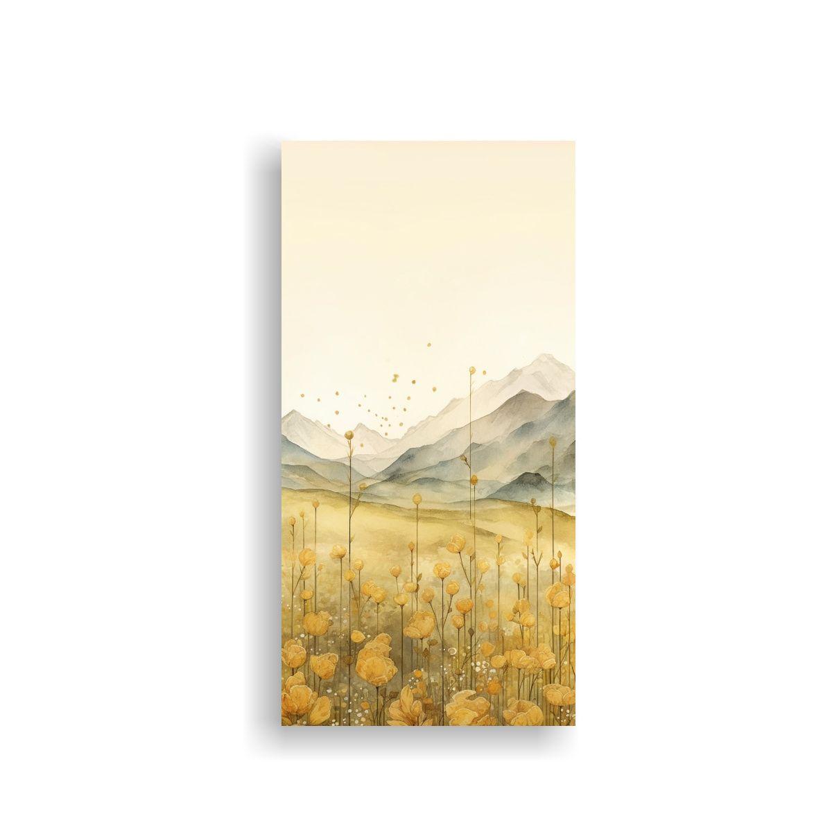 Pintura Acuarela Dorada Y Césped: Detalle Hermoso 20x40cm-0