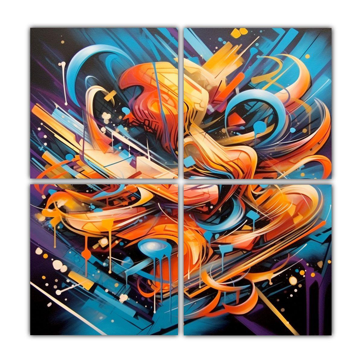 Cuatro Telas En Bastidor Arte Callejero Estilo 100x100 Cm-0