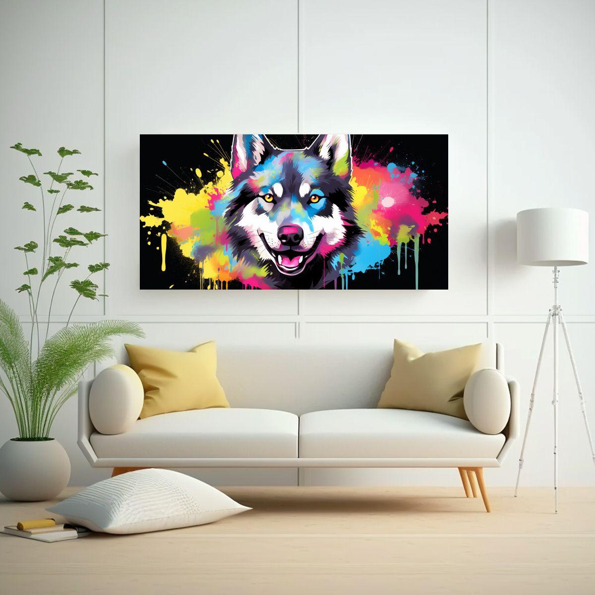 Cuadro Pop Art De Un Husky En Colores Arcoíris Y  40x20cm-2