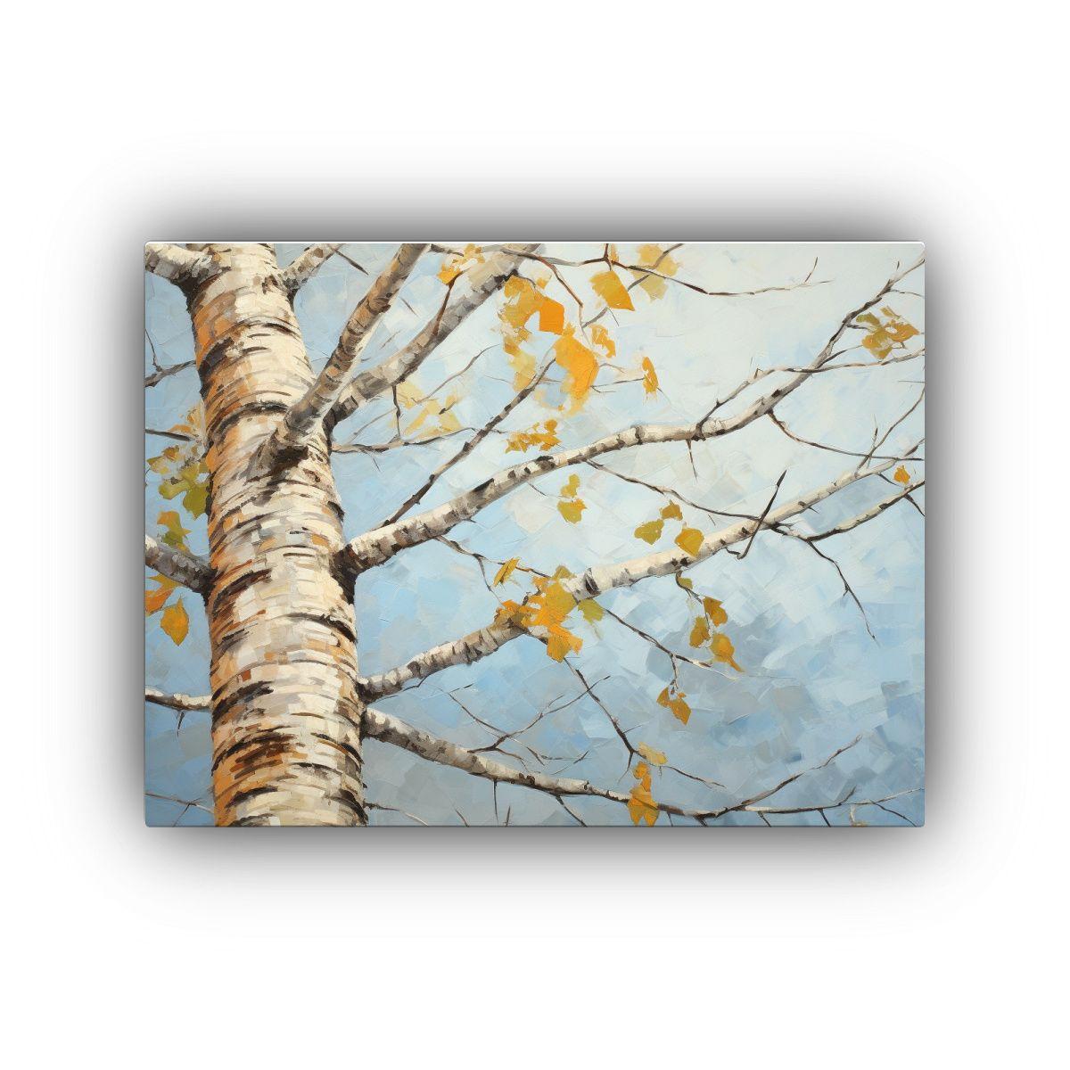 Pintura Abstracta De Un Abedul En Lienzo: Inspiración Calma 40x30cm-0