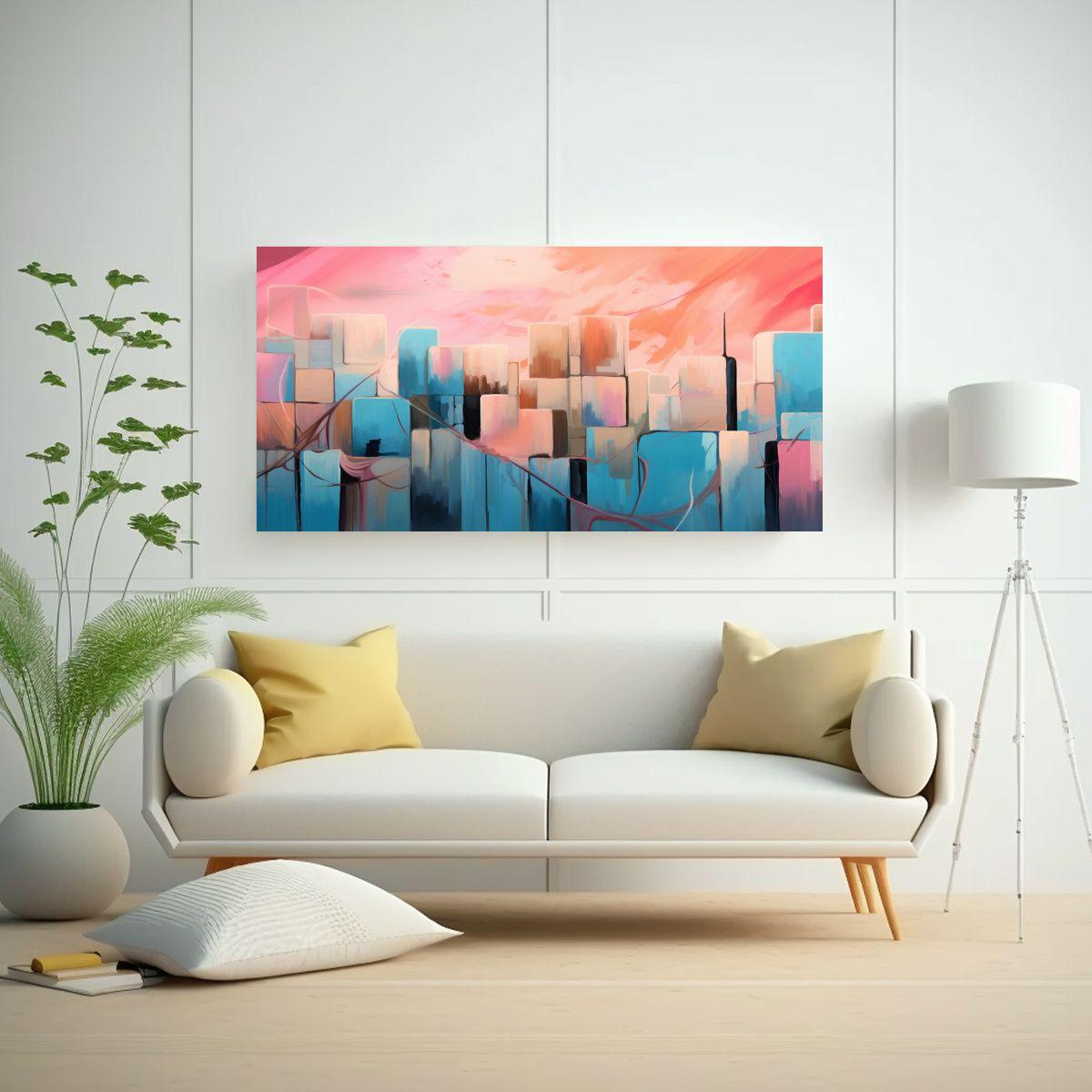 Pintura Con Ventanas En Valla Lienzo Tonos 60x30cm-2