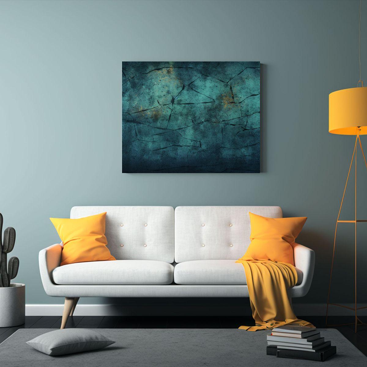 Lienzo De Tela Grunge Azul Marino Y Verde Para Decoración H 40x30cm-2
