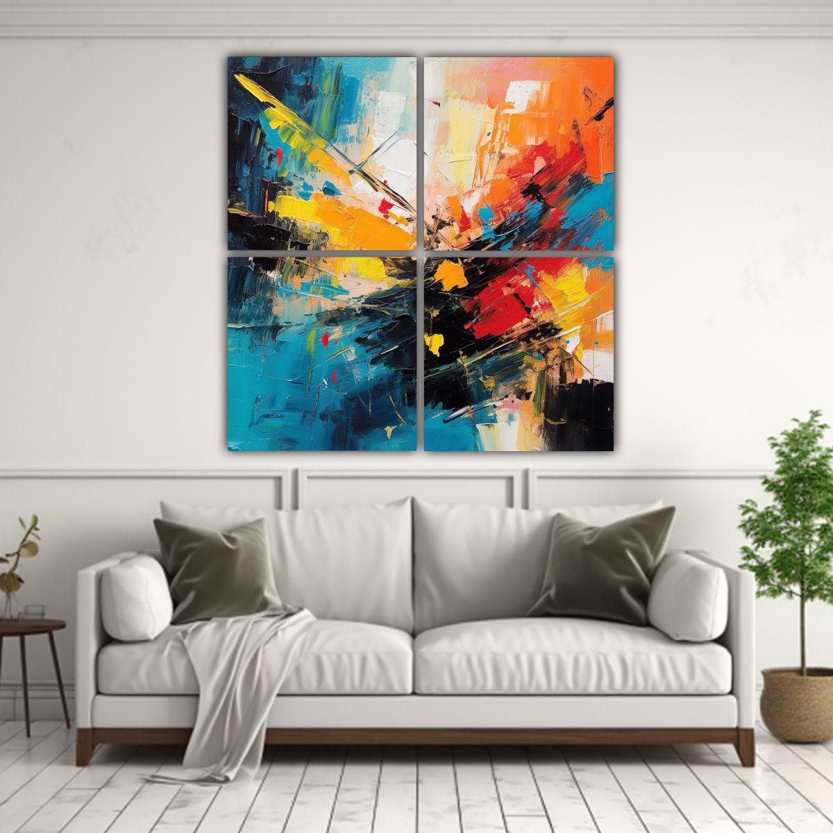 Cuatro Lienzos De Tela Estilo Galeria Belleza 120x120 Cm-2