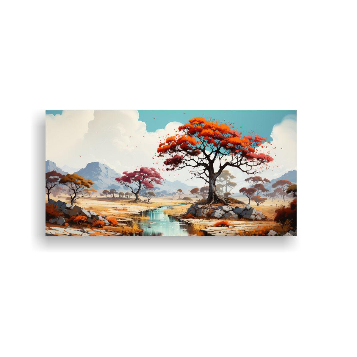 Pintura Abstracta Savanna Y Desert Tree, Colores 140x70 Cm-0