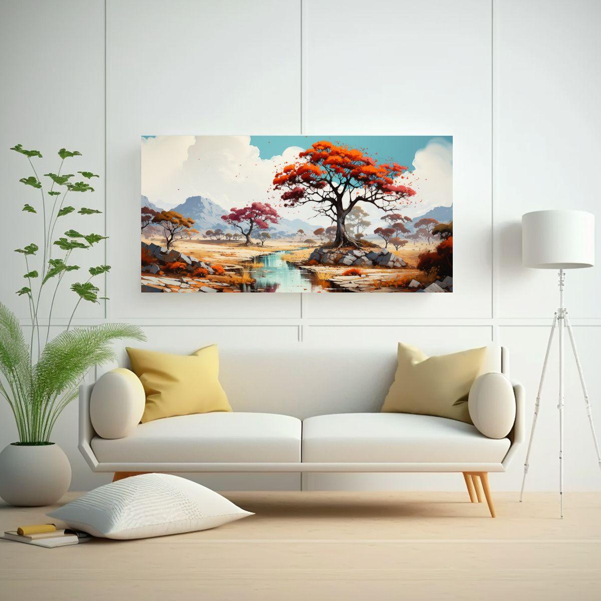 Pintura Abstracta Savanna Y Desert Tree, Colores 140x70 Cm-2