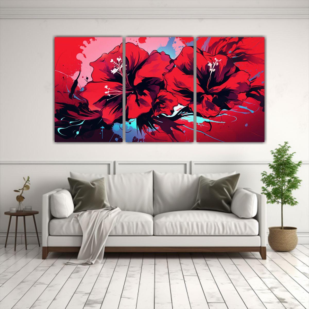 Set 3 Lienzos Profundidad Colores Rojos Atmosfera 180x90 Cm-2