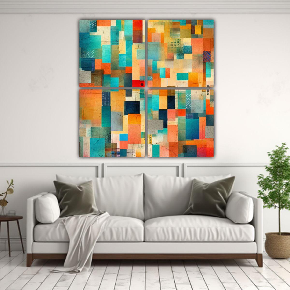 Pinturas Cuatro Cuadros Cuadrado Minimalismo 180x180 Cm-2