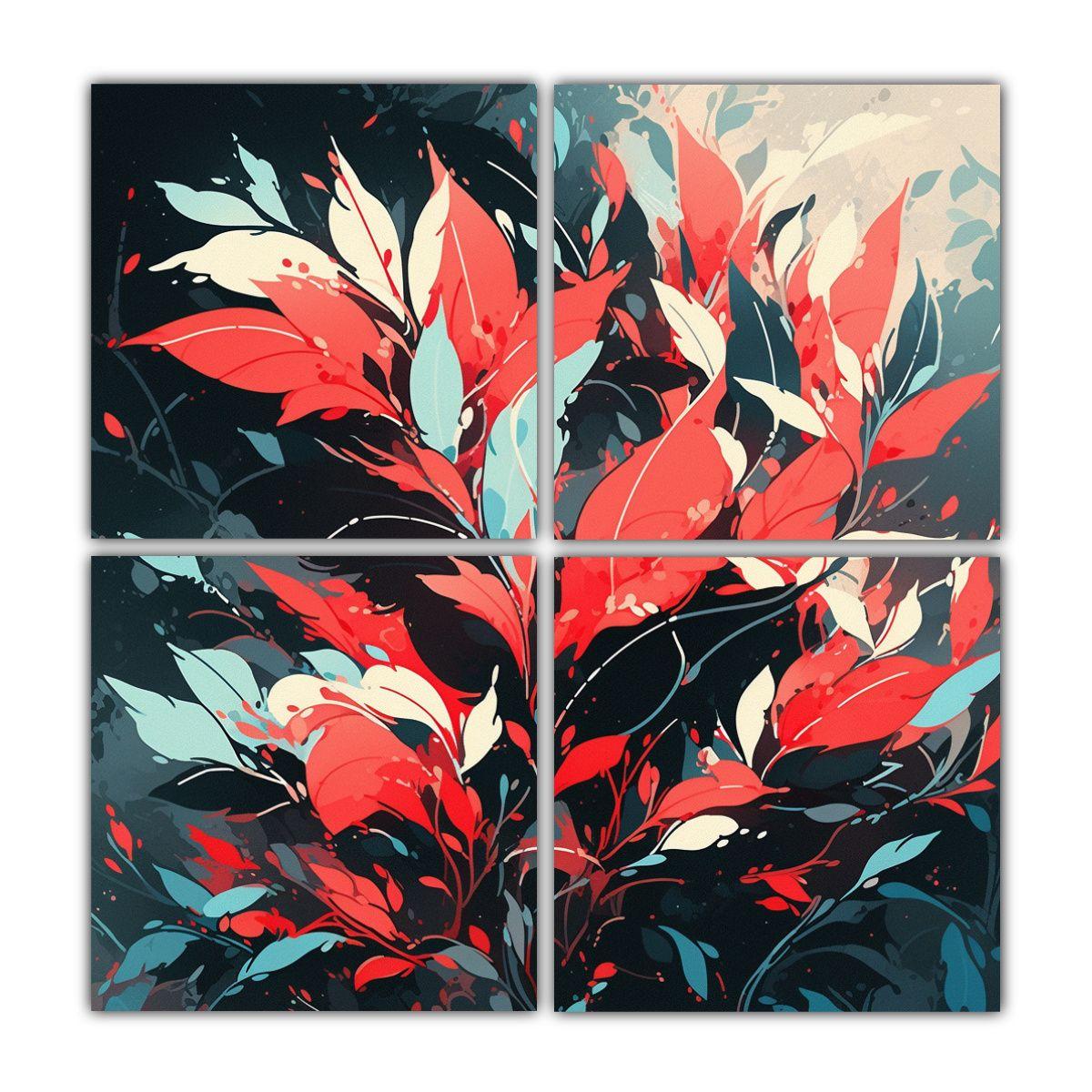 Cuatro Cuadros Colores Combinación Rojo Y 40x40 Cm-0