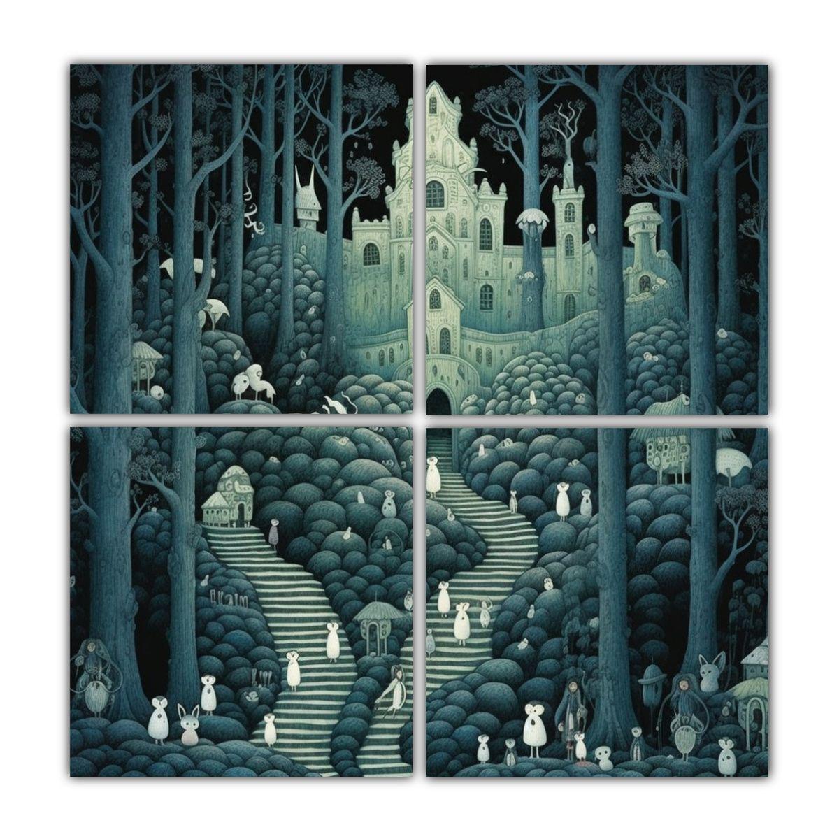 Lienzo Medieval Bosque Embrujado Junto A Un 120x120 Cm-0