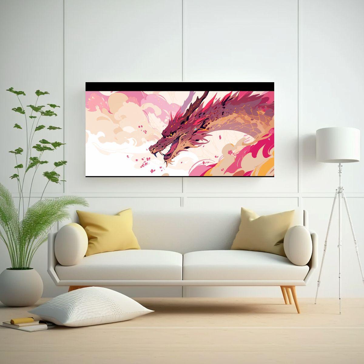 Cuadro Textura Fina Dragon En Marrón Y Rosa 60x30cm-2
