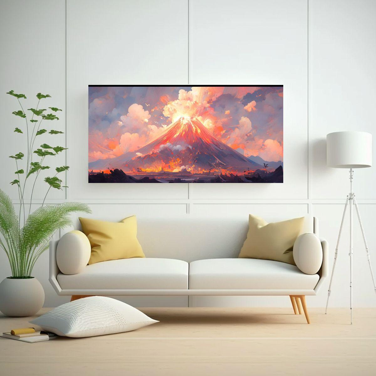 Lienzo De Tela Abstracto Volcánico Con Colores 160x80cm-2
