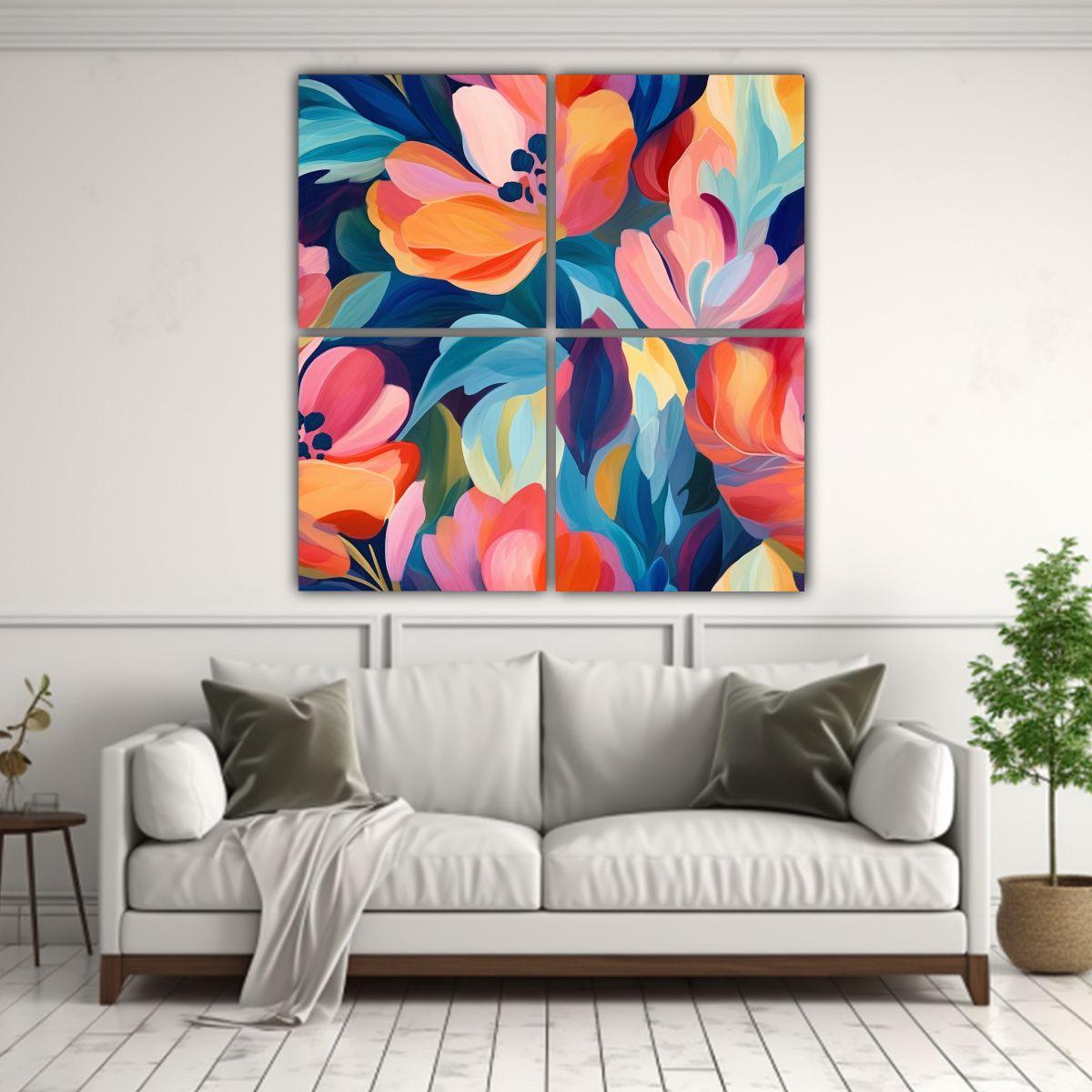 Cuadro De Pared Duradero Pintura Abstracta Floral 120x120 Cm-2