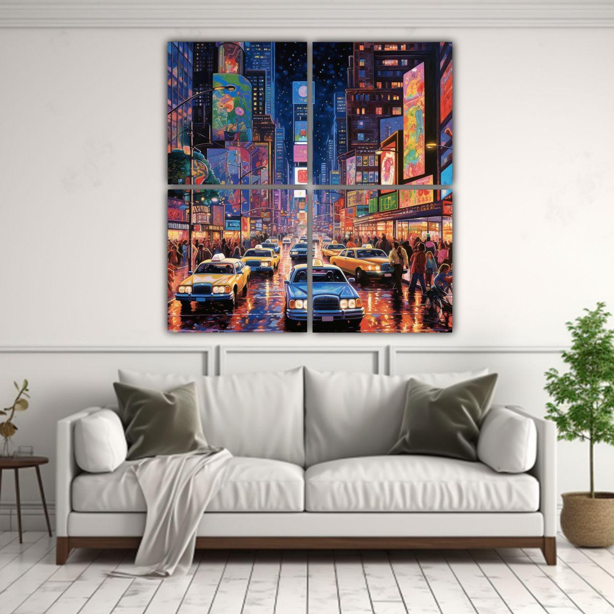 Cuatro Lienzos De Tela: Arte Gráfico De 140x140 Cm-2